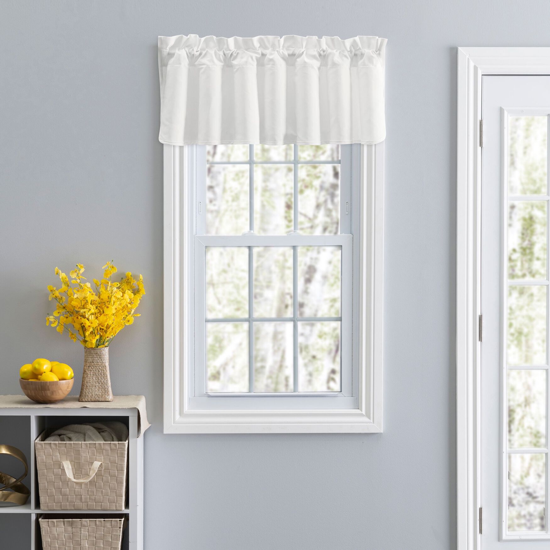 Stacey Curtain Color Lined Swag Set Filler Valance, ICE CREAM, hi-res image number 0