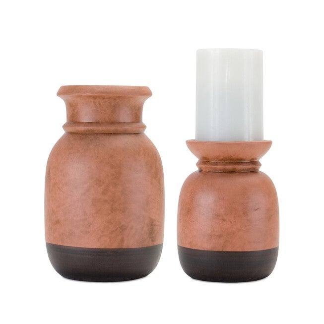 Candle Holder (Set of 2) 6.25 inchesH, 8.25 inchesH Ceramic, BLACK, hi-res image number null