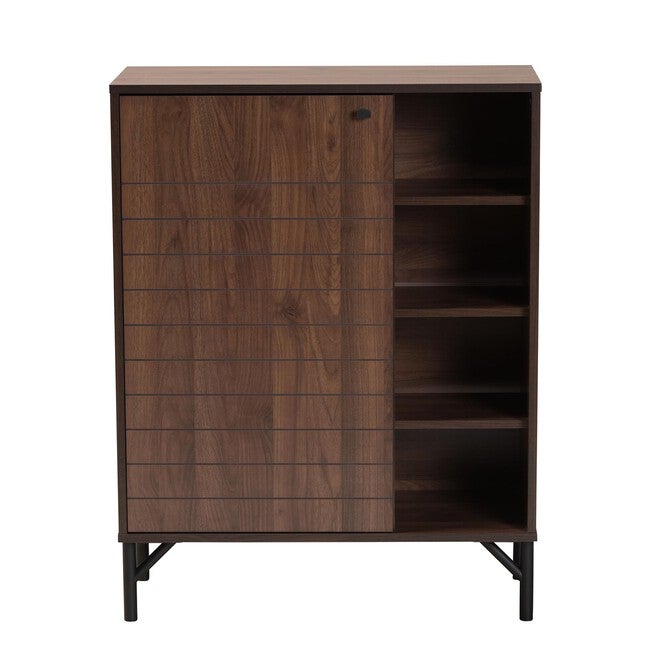 Josette Mid-Century Modern Transitional Walnut Brown Finished Wood 1-Door Shoe Cabinet, , alternate image number 2
