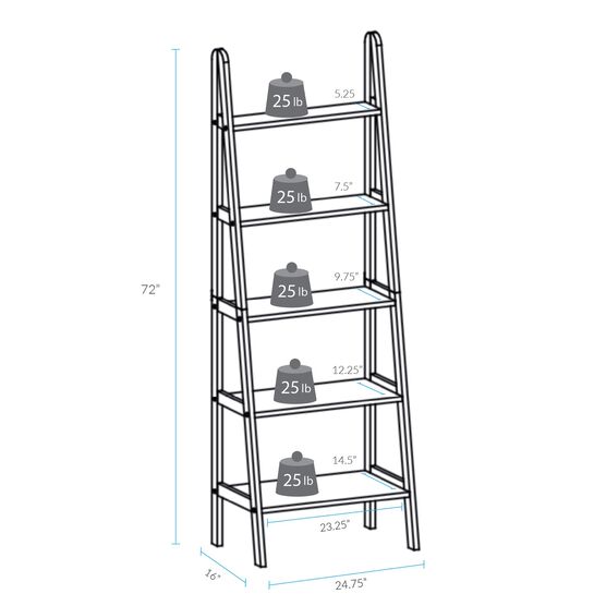 5 Shelf Ladder Bookcase White Brylane, Stratford Black 5 Shelf Ladder Bookcase