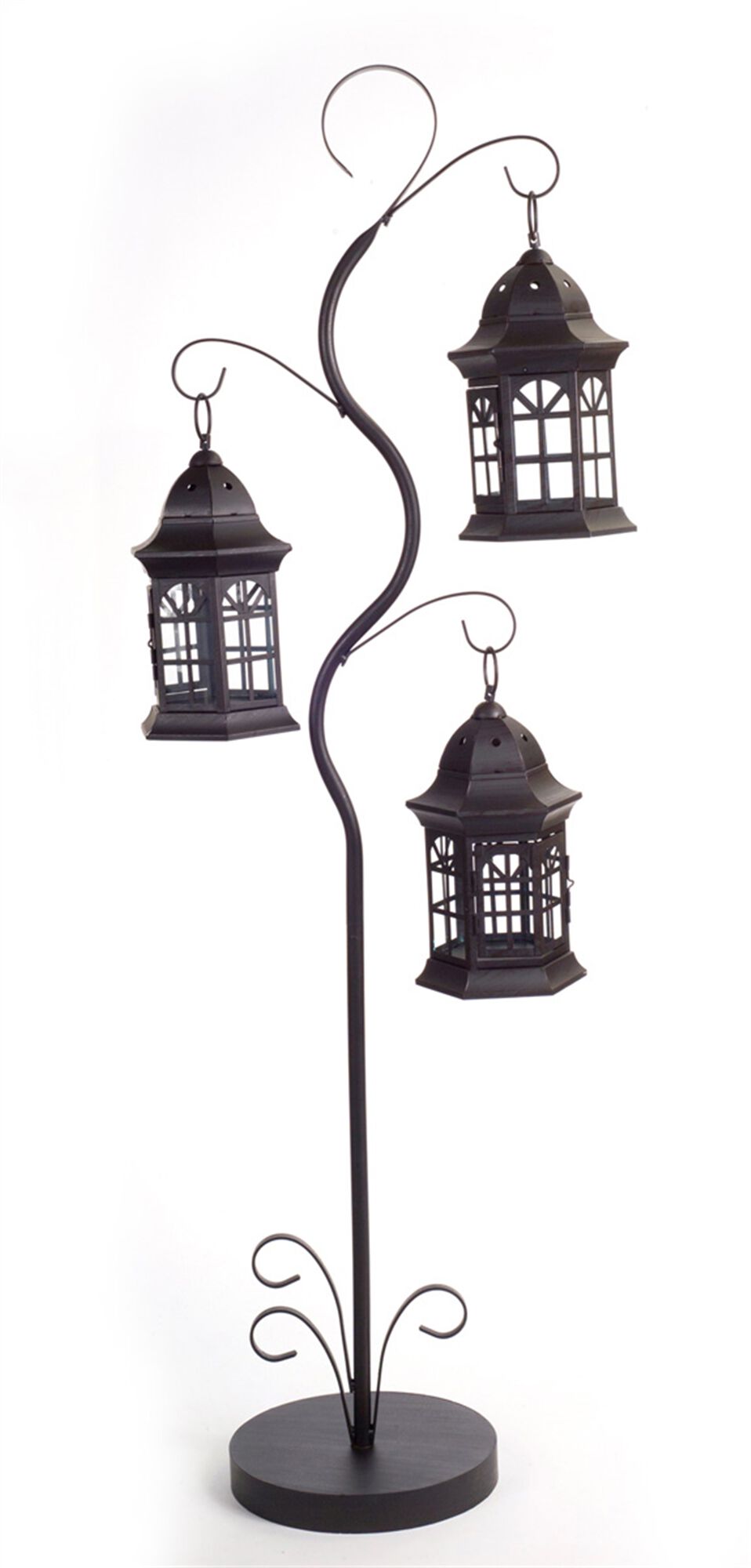 Triple Lantern Tree 51.25 inchesH Metal, BROWN, hi-res image number 0