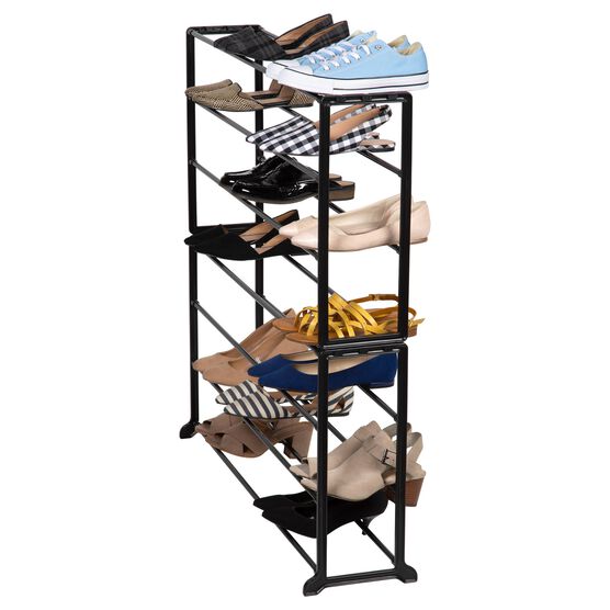 Saving Design, 7-Tier Shoe Rack Storage Organizer, Holds Up To 30-Pair, 35.43" X 8.86" X 36.61", Black, , alternate image number null