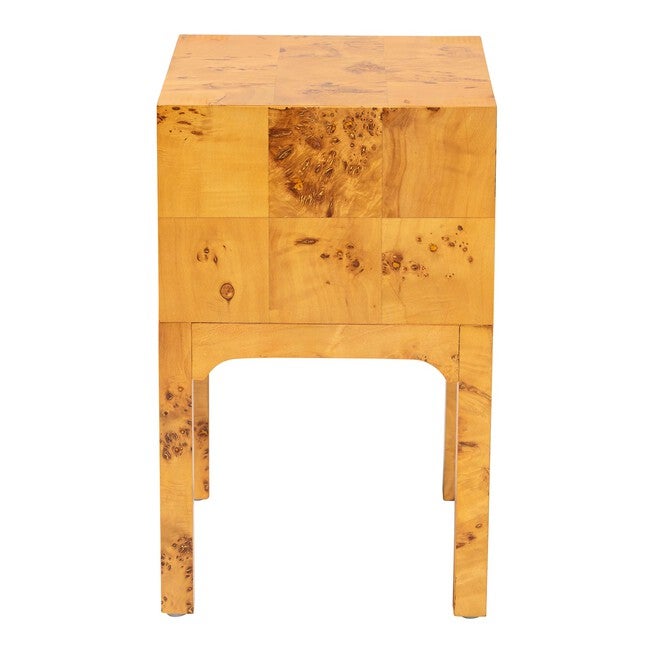 Kayla Modern and Contemporary Natural Light Mappa Real Burl Wood 2-Drawer Nightstand, LIGHT MAPPA BURL, alternate image number 4