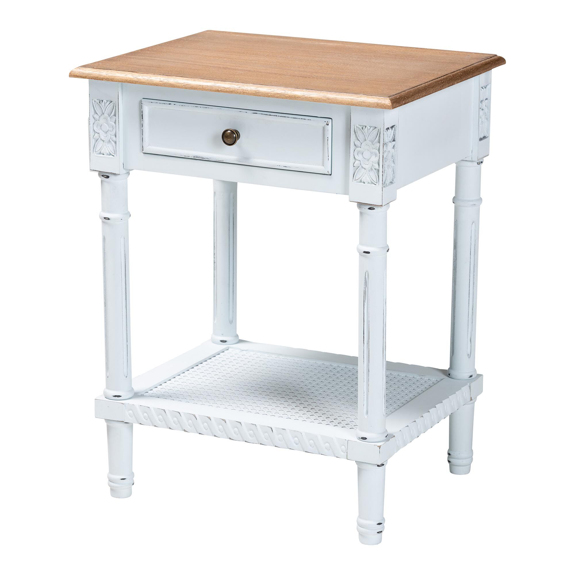 Legrand Classic French Two-Tone White and Natural Brown 1-Drawer End Table, WHITE, alternate image number 1