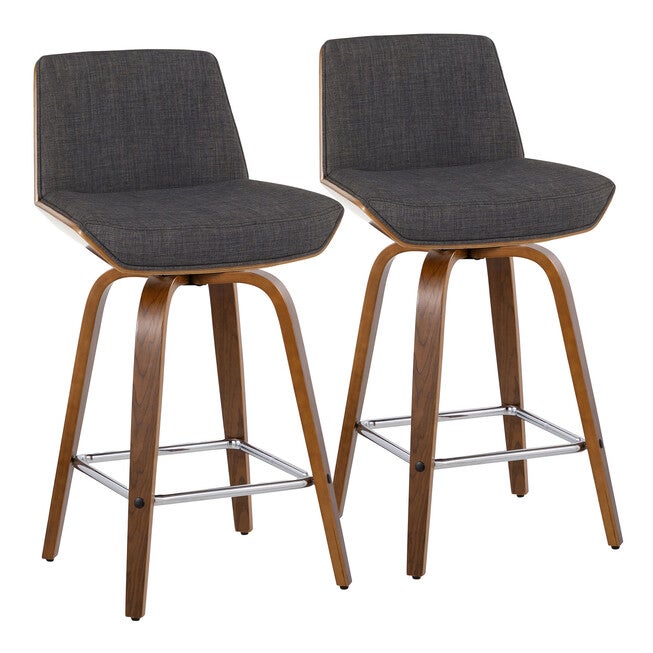 Corazza 26 inches Fixed-Height Counter Stool - Set Of 2, WALNUT CHARCOAL CHROME, hi-res image number 0