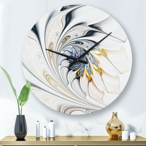 White Stained Glass Floral Art Modern Wall Clock, WHITE, hi-res image number null