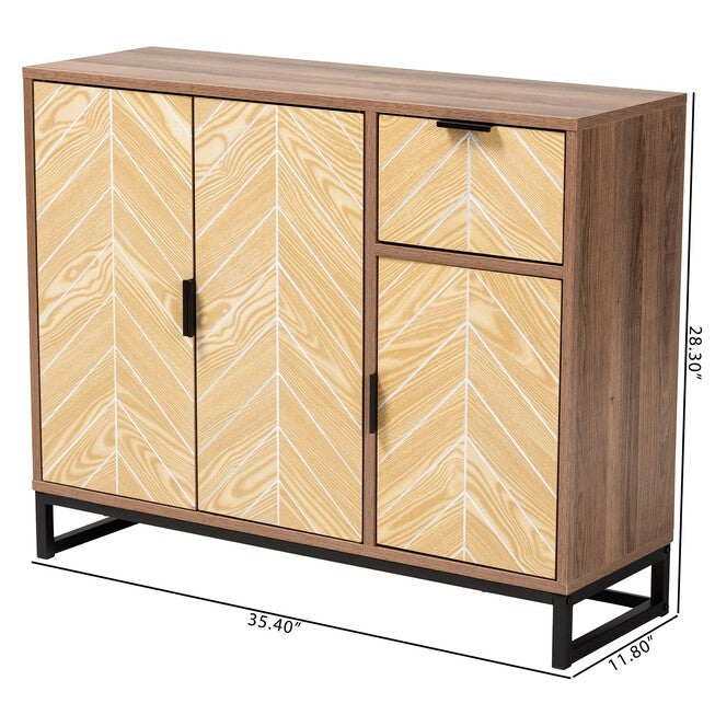 Josephine Mid-Century Modern Transitional Two-Tone Walnut And Natural Brown Finished Wood And Black Metal 3-Door Sideboard, , alternate image number null