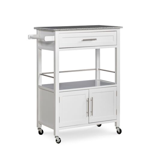 Cameron White Kitchen Cart With Granite Top, WHITE, hi-res image number null