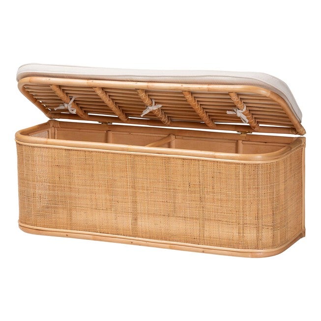 Ishana Bohemian Natural Rattan Storage Bench, , on-hover image number 1