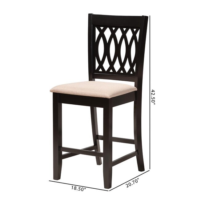 Florencia Modern Beige Fabric And Espresso Brown Finished Wood Counter Stool, , alternate image number null