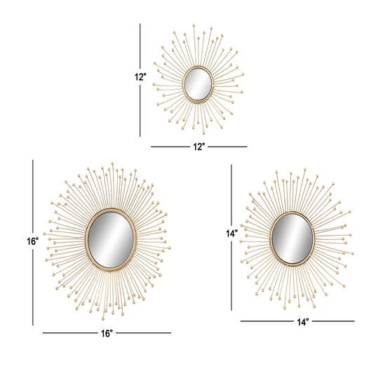 Set Of 3 Gold Metal Glam Wall Mirror, , alternate image number null
