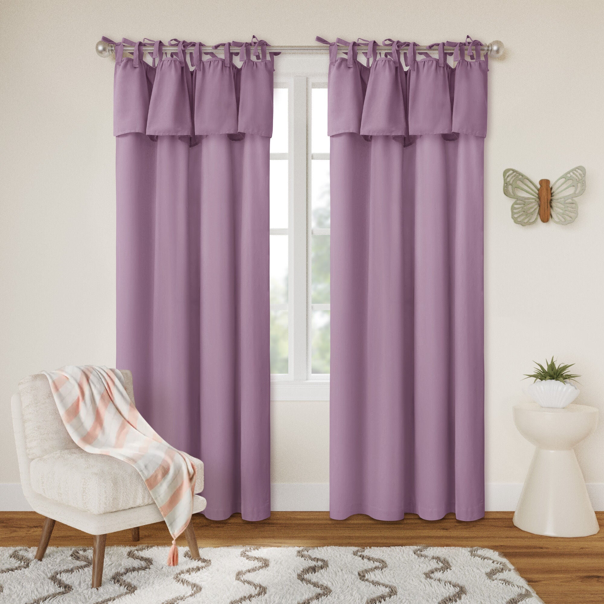 Recycled Cotton Blend Ruffle Tie Top Curtain Pair