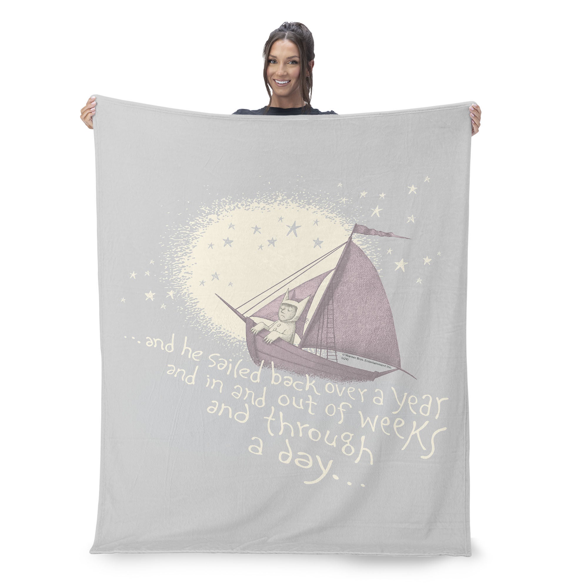Warner Bros. Where the Wild Things Are He Sailed Silk Touch Sherpa Throw Blanket 50x60 Inches, GRAY, on-hover image number 1