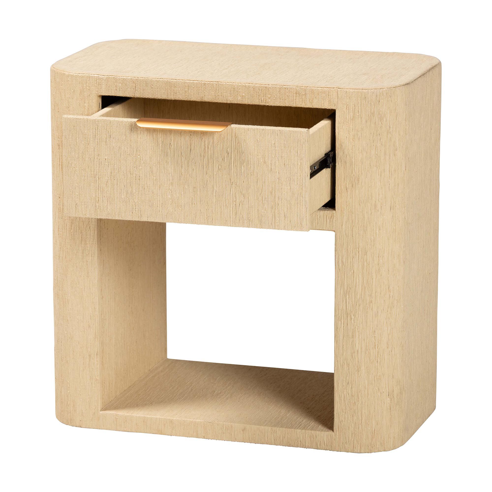 Beauford Grasscloth 1-Drawer Nightstand with Open Shelf, BROWN, alternate image number 2