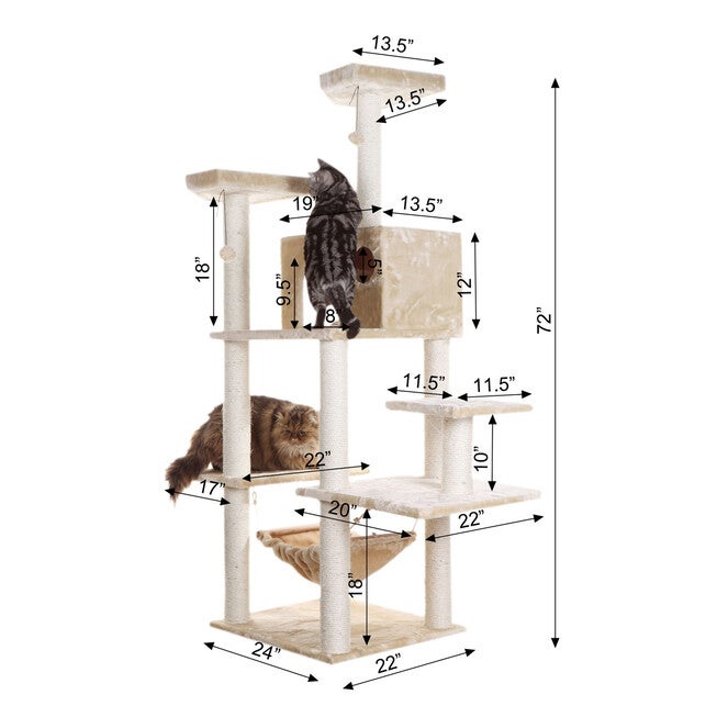Real Wood 72 inches Condo Sratching Post Cat Tree, , alternate image number null