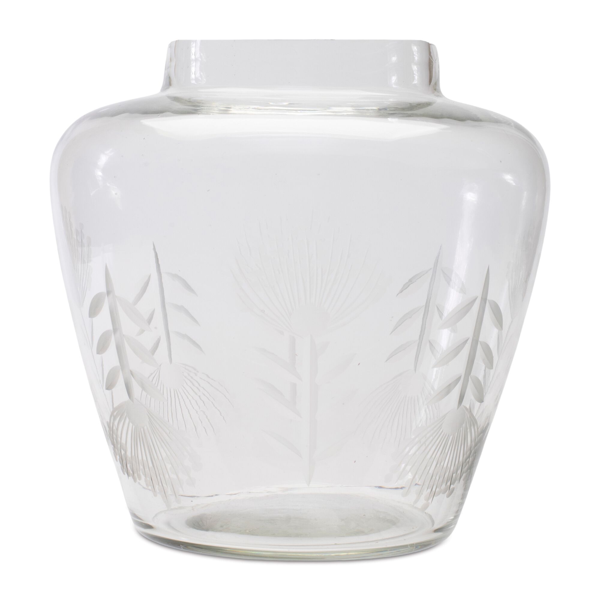 Etched Soda Lime Glass Urn Vase 6.5 inchesD, GREY, hi-res image number 0