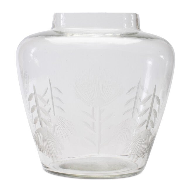 Etched Soda Lime Glass Urn Vase 6.5 inchesD, GREY, hi-res image number 0