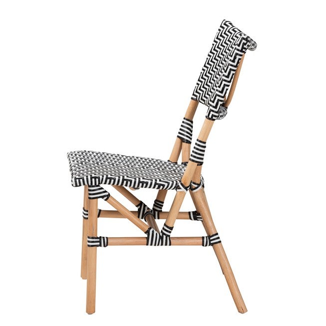 Wagner Modern French Black And White Weaving And Natural Rattan Bistro Chair, , alternate image number null