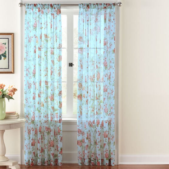 Hydrangeas Crushed Voile Rod Pocket Panel Sheer Curtains