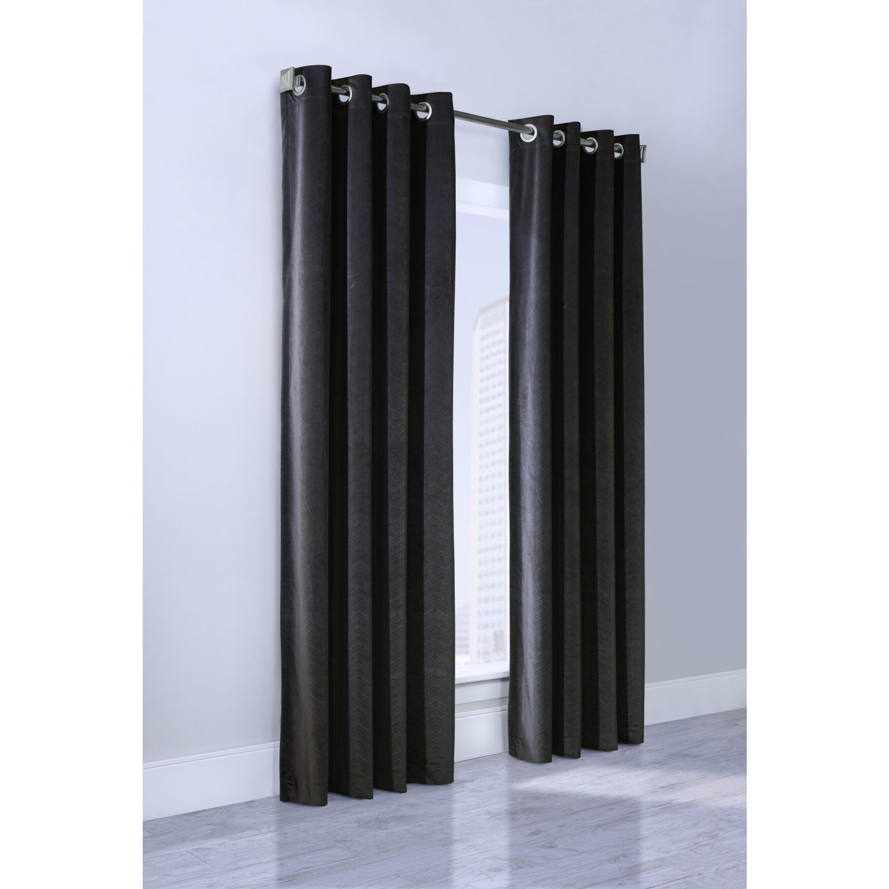 Minuit Room Darkening Grommet Curtain Panel, BLACK, hi-res image number 0