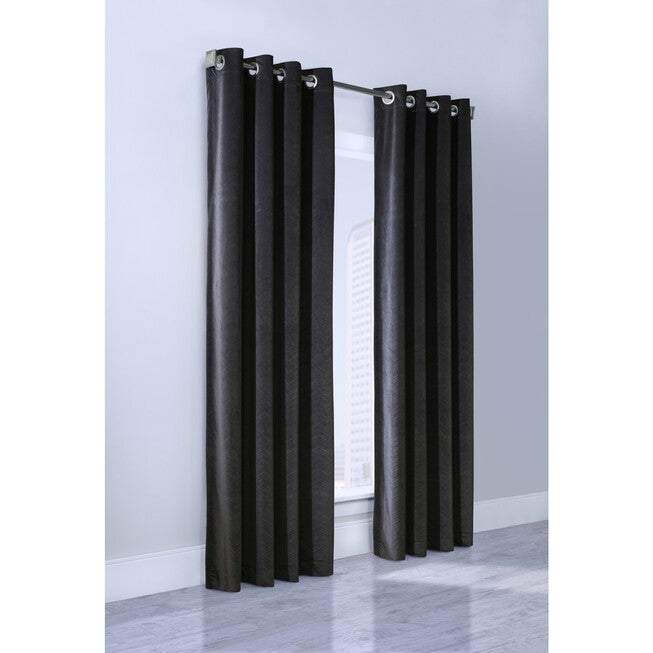Minuit Room Darkening Grommet Curtain Panel, BLACK, hi-res image number 0