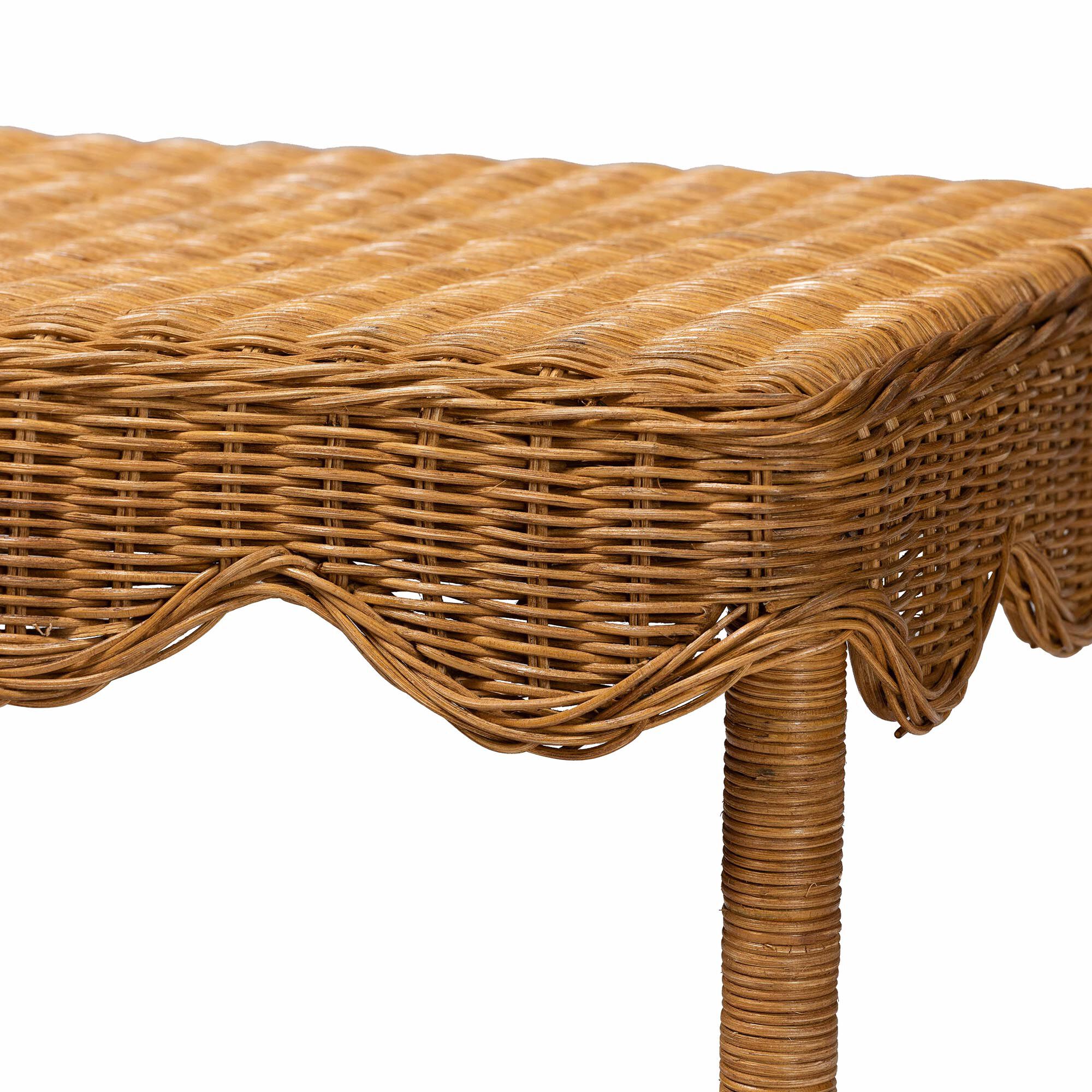 Oteria Bohemian Light Honey Scalloped Rattan Side Table, LIGHT, alternate image number 4
