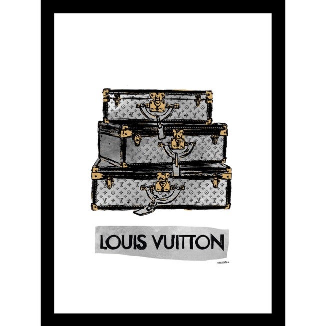 Louis Vuitton Trunks Black/Grey 14 inches x 18 inches Framed Print, BEIGE, hi-res image number 0