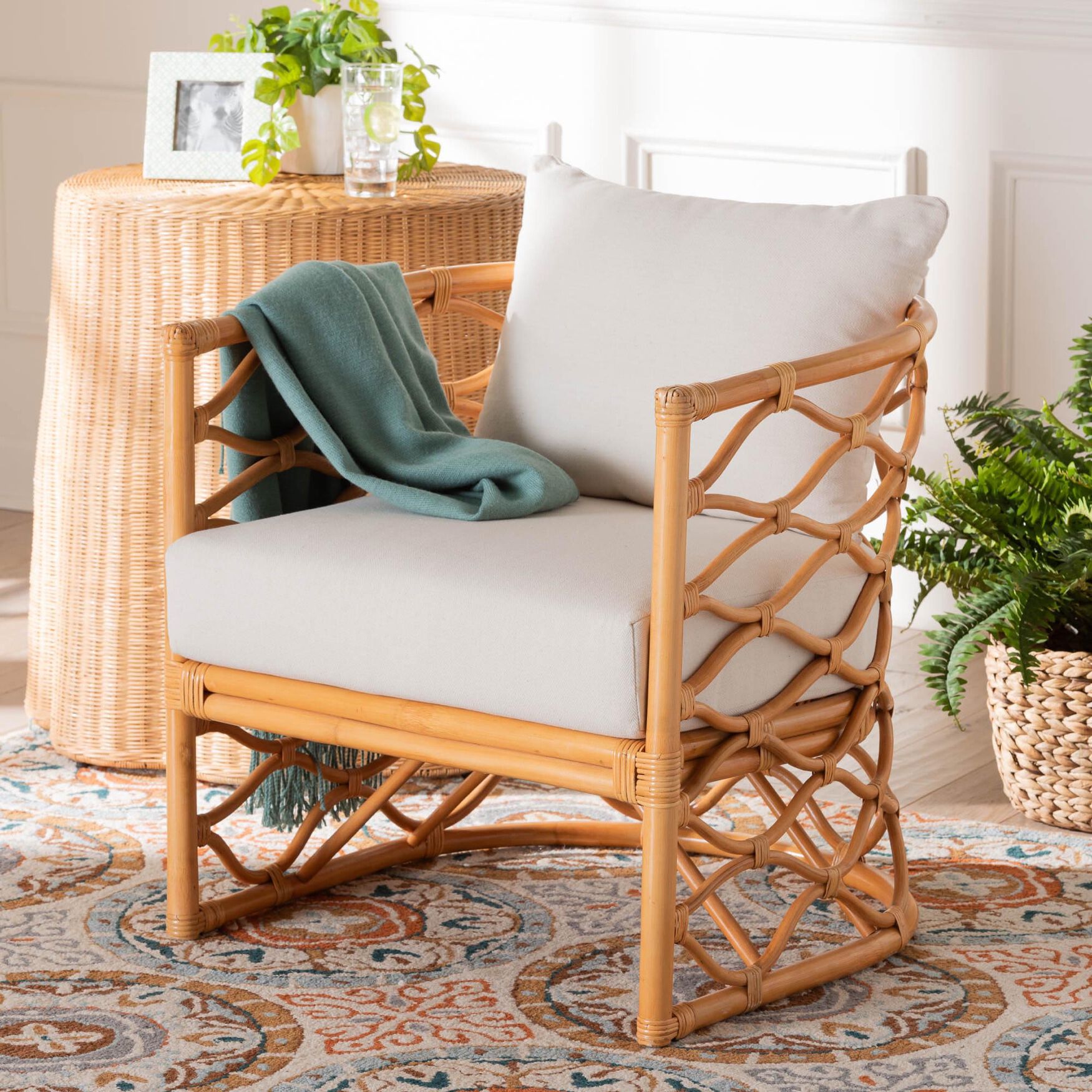 Acelynn Bohemian Light Honey Rattan Arm Chair, , alternate image number 6