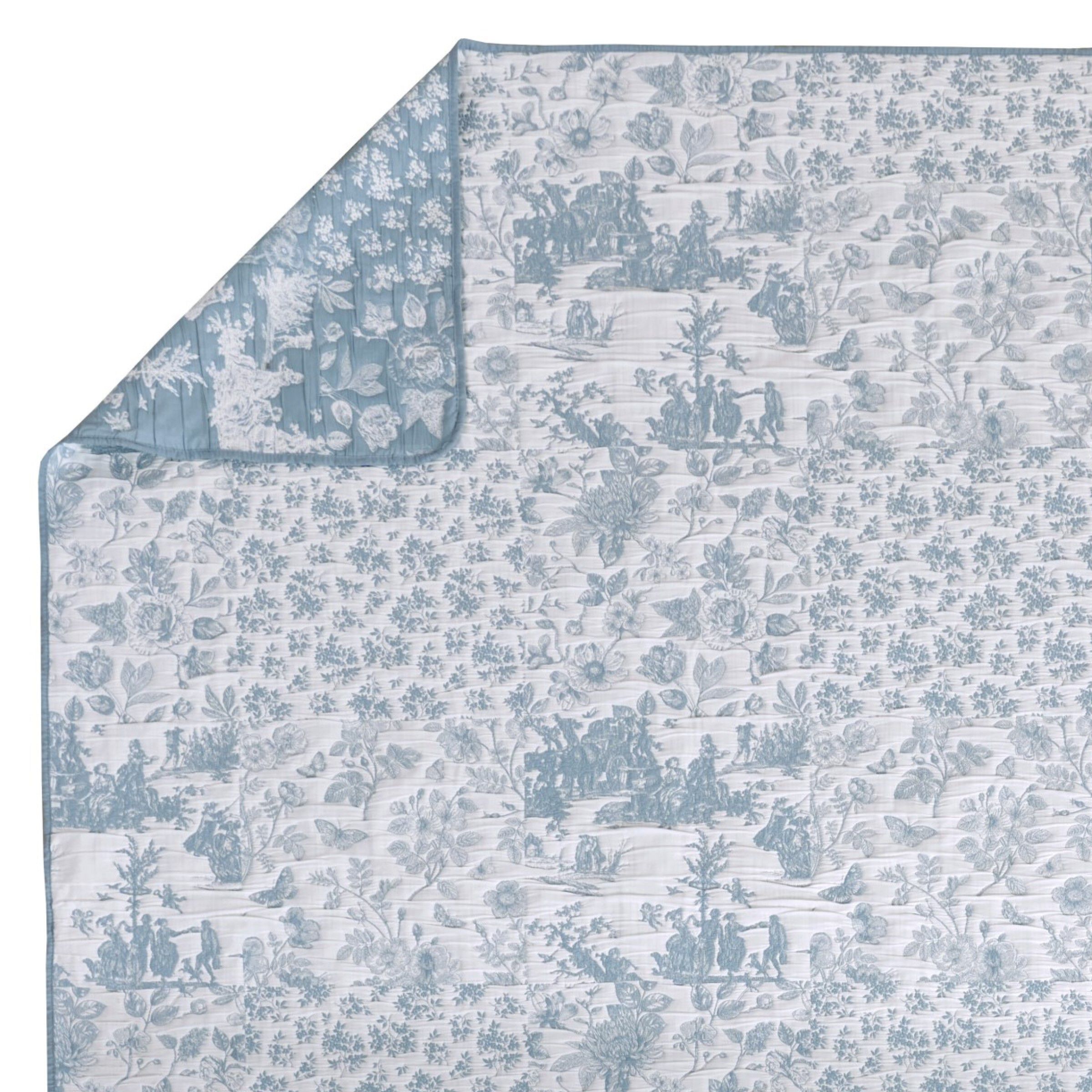 Patchwork Toile Classic Floral Throw Blanket, BLUE, alternate image number 2