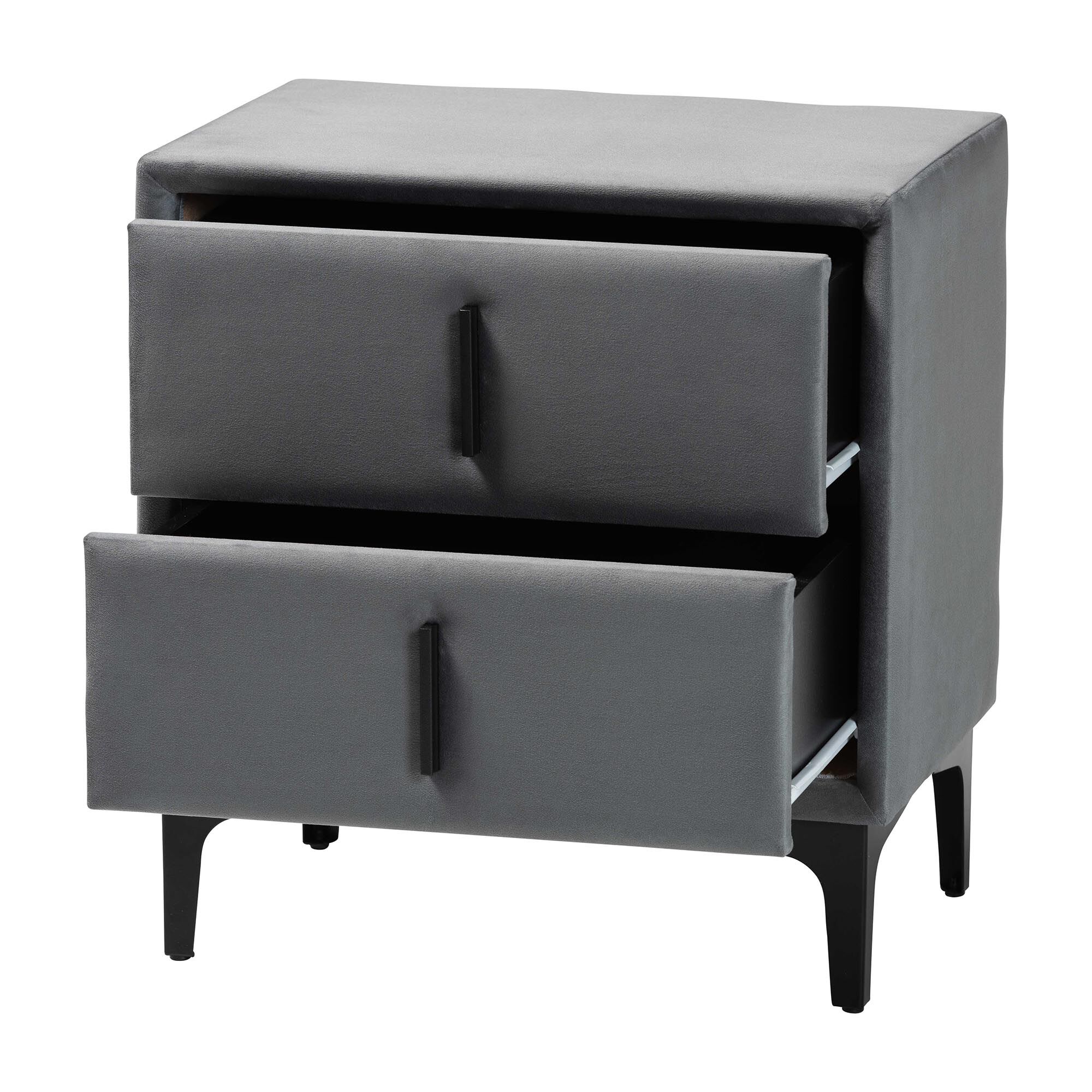 Etienne Modern Slate Grey Velvet 2-Drawer Nightstand, GREY, alternate image number 2