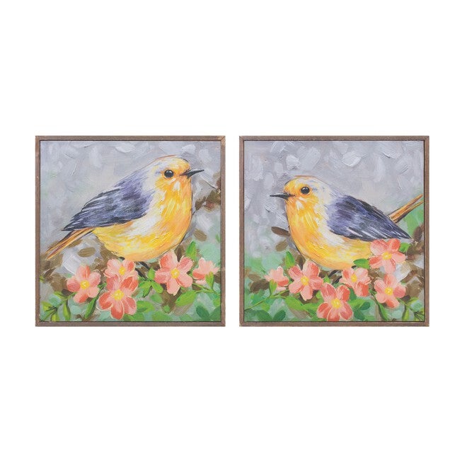 Framed Bird Canvas Block (Set of 4), YELLOW GREEN, hi-res image number null