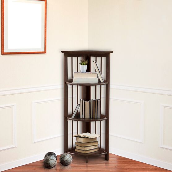 4-Shelf Corner Folding Bookcase - Truffle Brown, , alternate image number null
