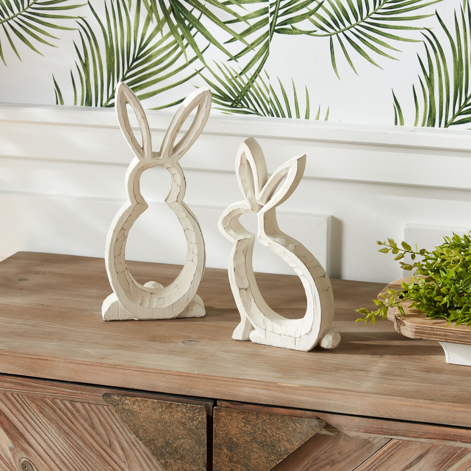 Carved Stone Bunny Outline Decor (Set of 2), WHITE/GREY, alternate image number 1