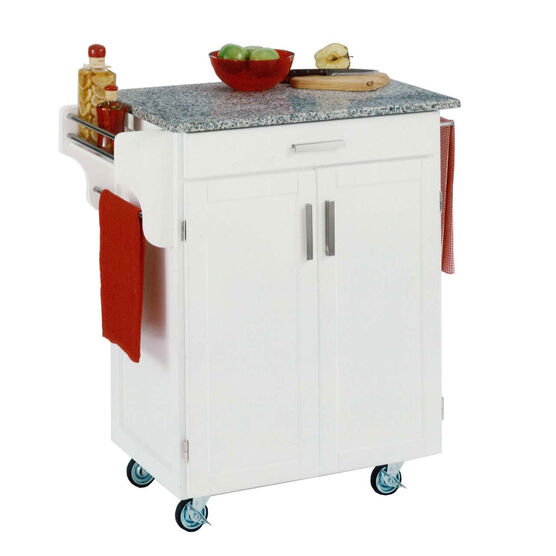 White Wood Cuisine Kitchen Cart with Salt & Pepper Granite Top, WHITE SALT WATER DIVE PEPPER, hi-res image number null