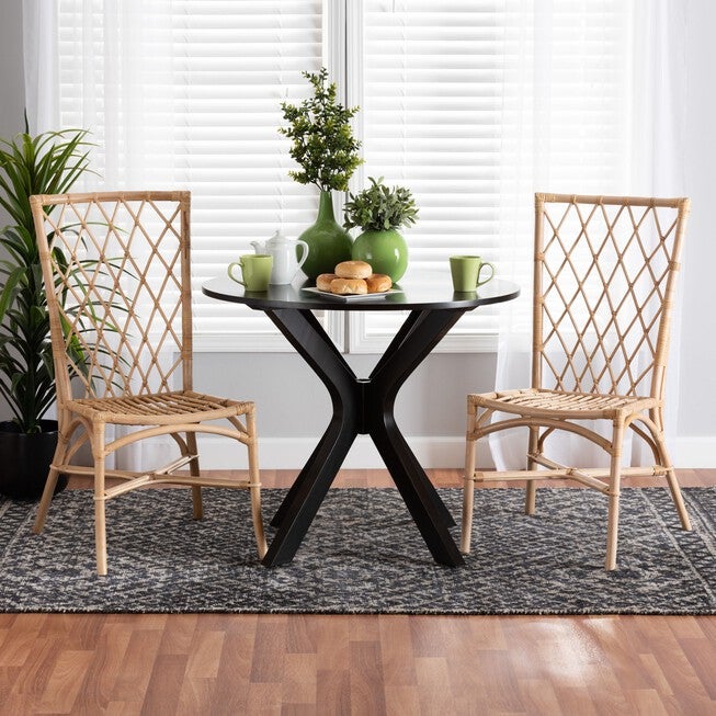 Doria Modern Bohemian Natural Brown Rattan 2-Piece Dining Chair Set, , alternate image number null