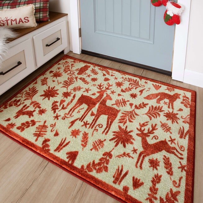 Holiday Forest Red Kitchen Rug, , alternate image number null