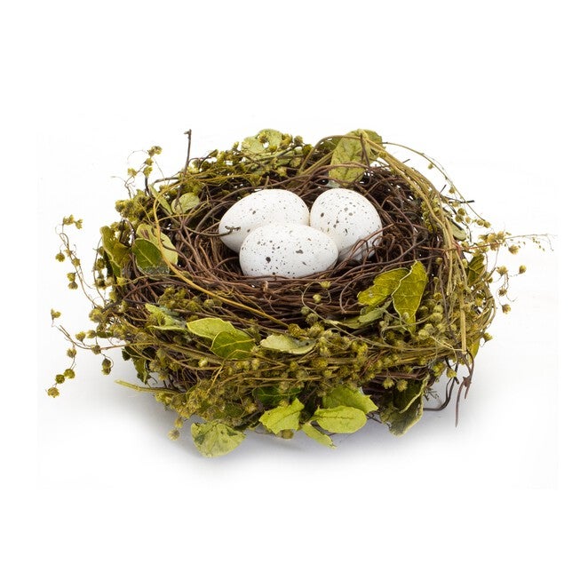 Nest and Nest with Eggs (Set of 4) 7 inchesD x 3.5 inchesH Natural/Foam, GREEN/BROWN, alternate image number null