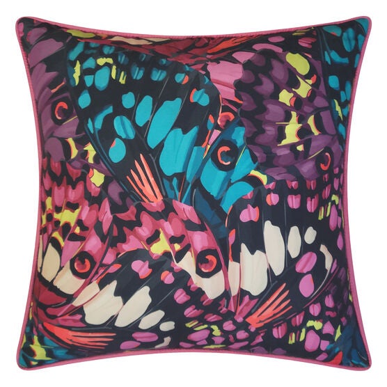 Edie @ Home Indoor/Outdoor Abstract Allover Butterfly Wings Decorative Throw Pillow 20X20, Black Magenta Multi, BLACK MAGENTA MULTI, hi-res image number null