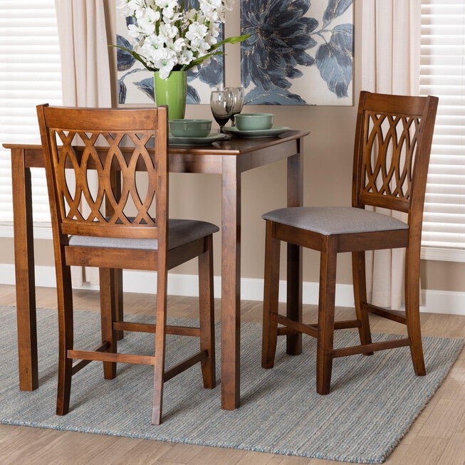 Florencia Modern Beige Fabric And Espresso Brown Finished Wood Counter Stool, , alternate image number null
