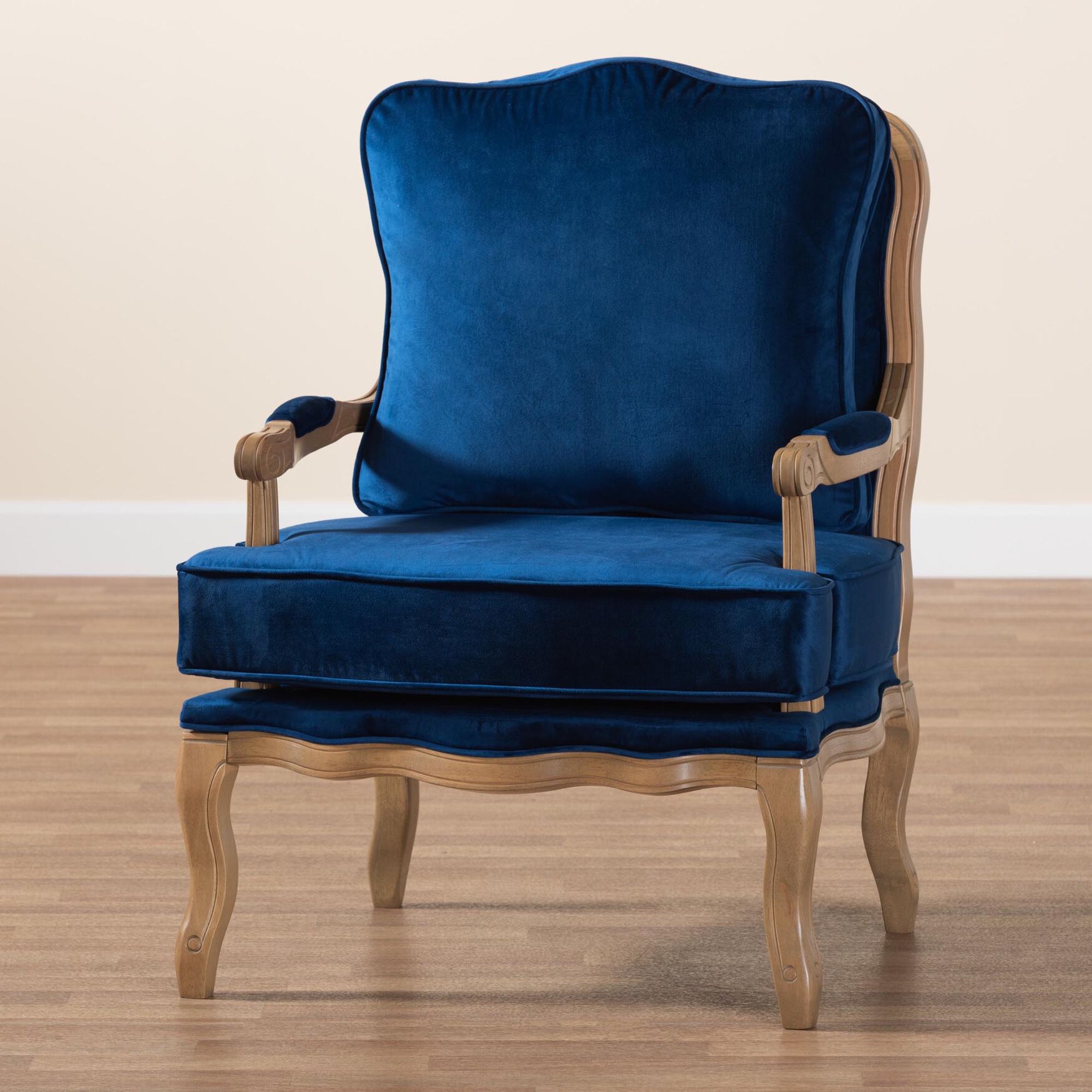Jules Traditional Navy Blue Fabric And French Oak Brown Finished Wood Accent Chair, , alternate image number 8
