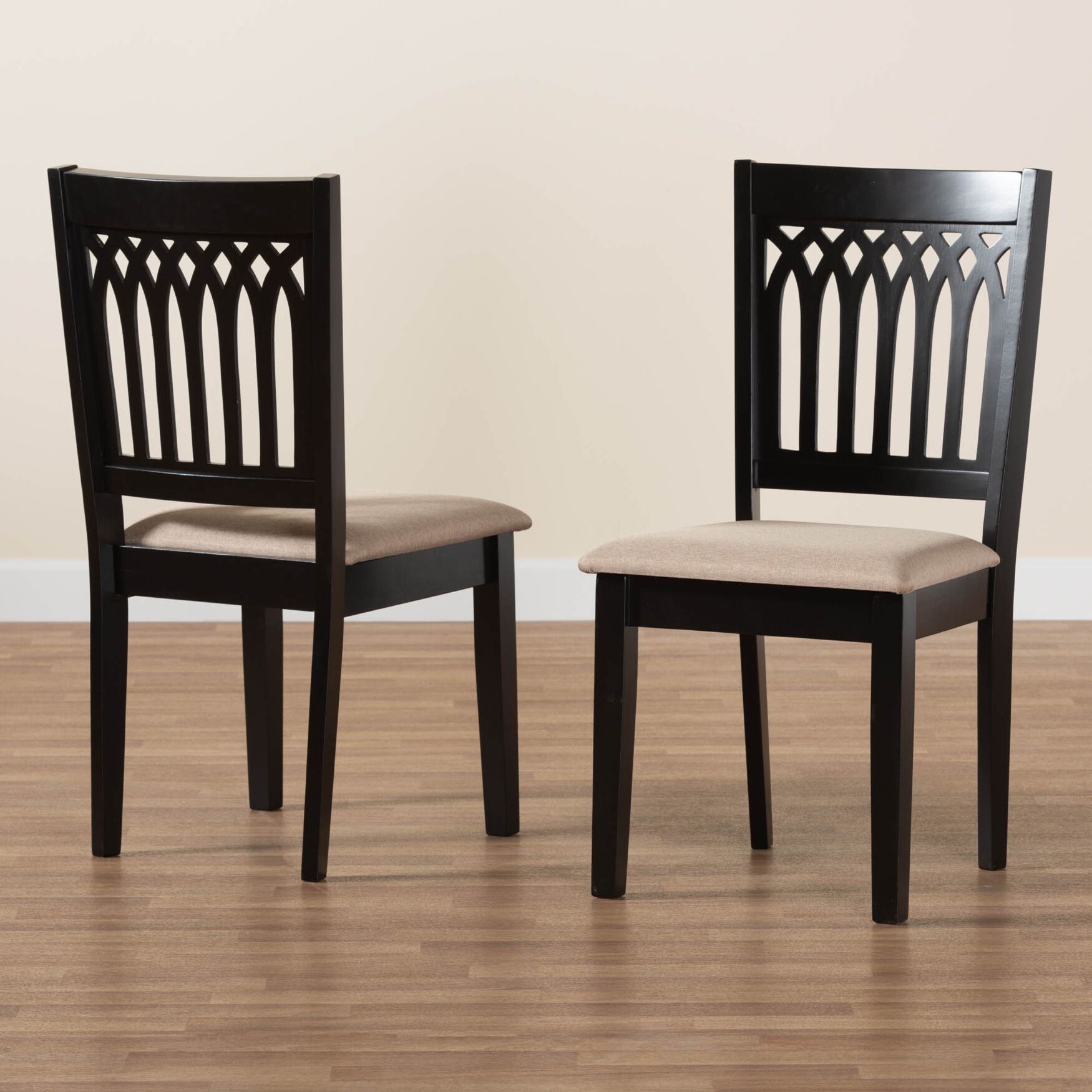 Genesis Modern Beige Fabric And Dark Brown Finished Wood 2-Piece Dining Chair Set, , alternate image number 6