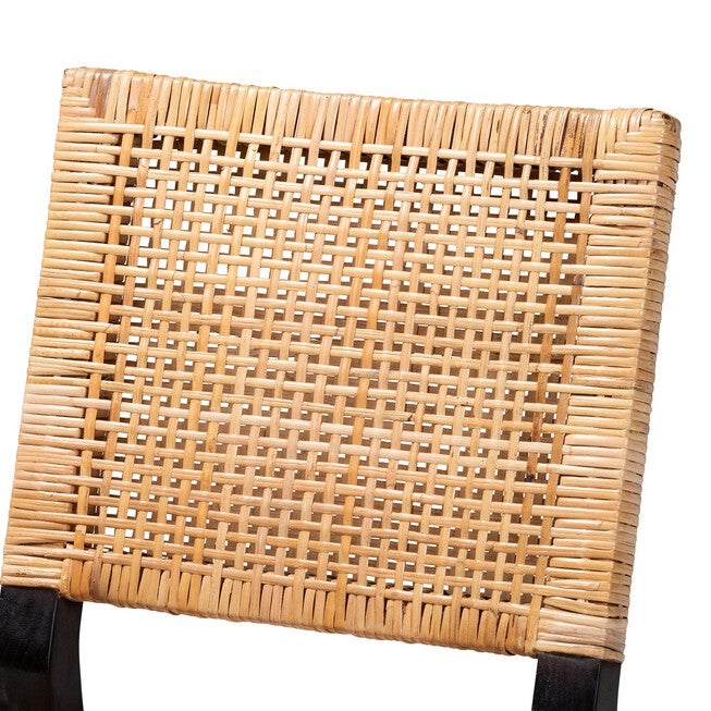 Lesia Modern Bohemian Natural Brown Rattan And Espresso Brown Mahogany Wood Dining Chair, , alternate image number null
