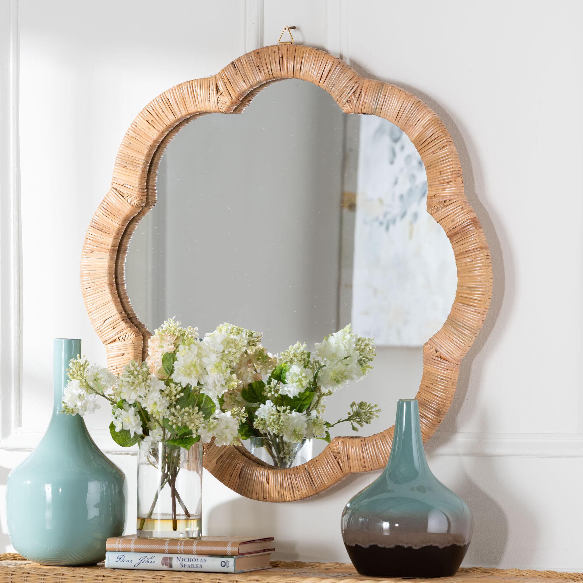 Akuna Scalloped Natural Rattan Wall Mirror, HONEY, alternate image number 4