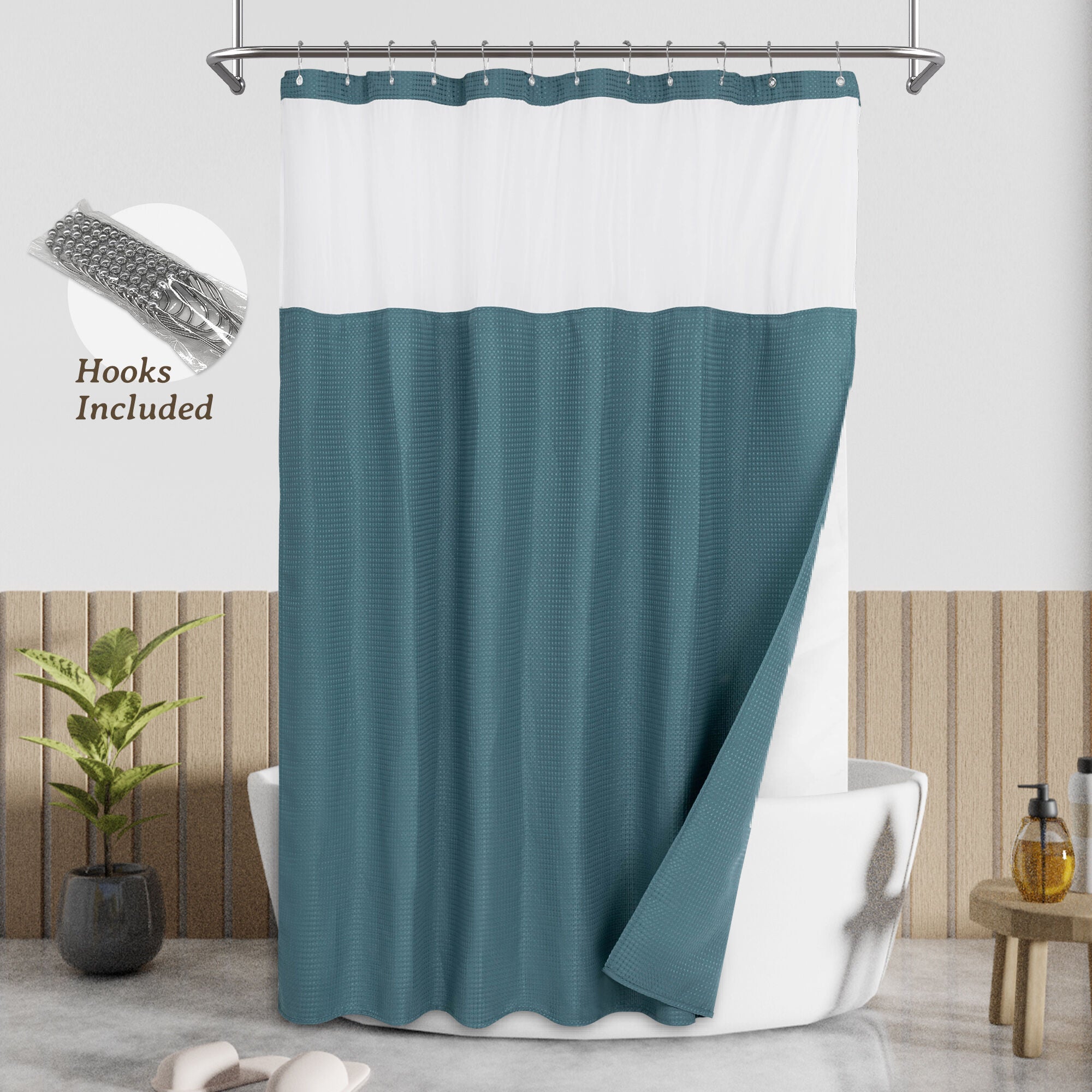 Dobby Waffle Shower Curtain with Snap-in Liner, Hooks included
