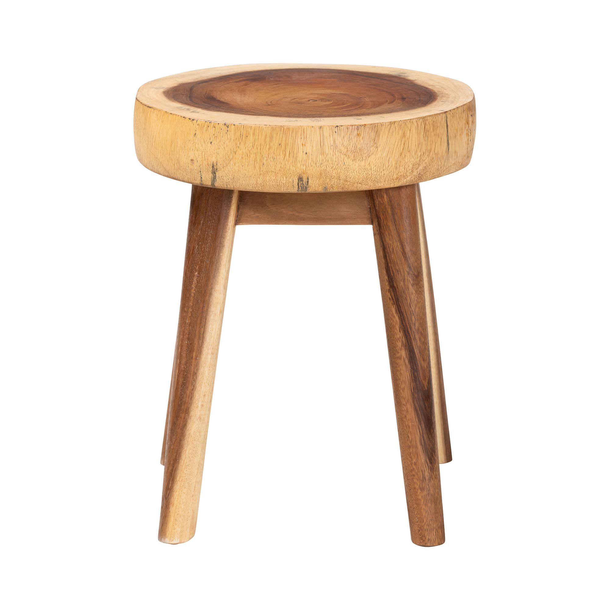 Jia Suar Wood End Table - Handcrafted Side Table with Live Edge Round Top and Tapered Legs, BROWN, alternate image number 2