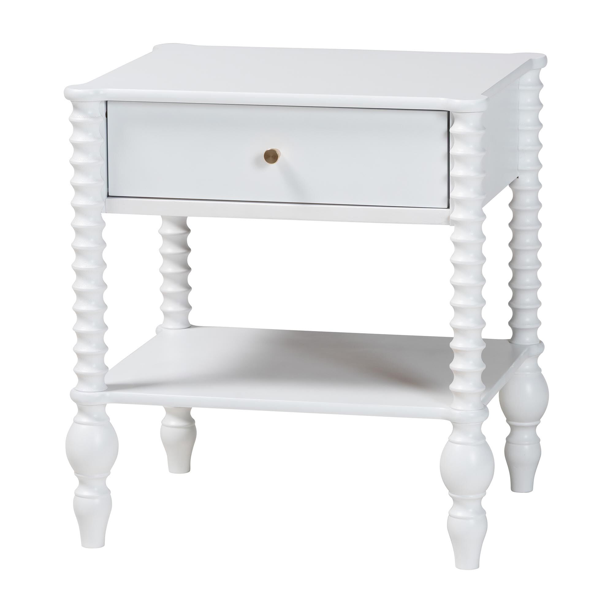 Callison Spindle Nightstand - 1-Drawer, WHITE, alternate image number 1