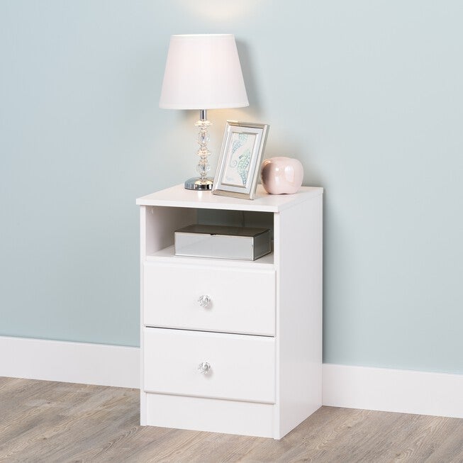 Astrid 2-Drawer Nightdstand with Acrylic Knobs, White, WHITE, hi-res image number null