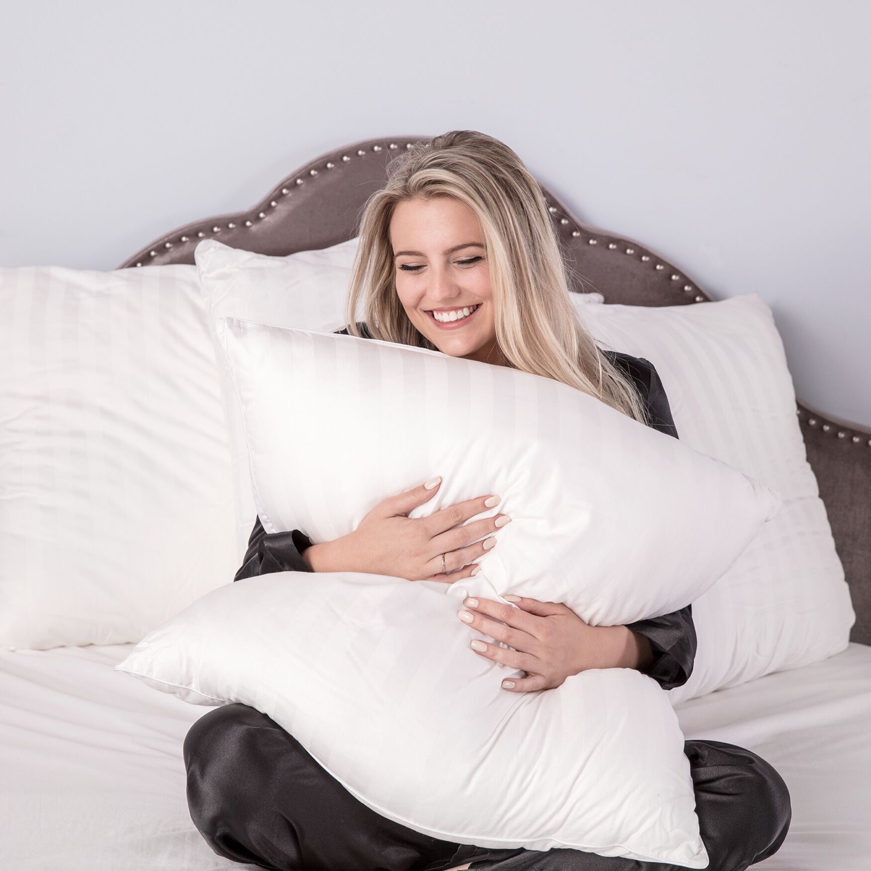 SensorPEDIC Hypoallergenic Cotton Decorator 28 x 28 Euro Square Pillows with Luxury Sateen Stripe Set of 2 Brylane Home