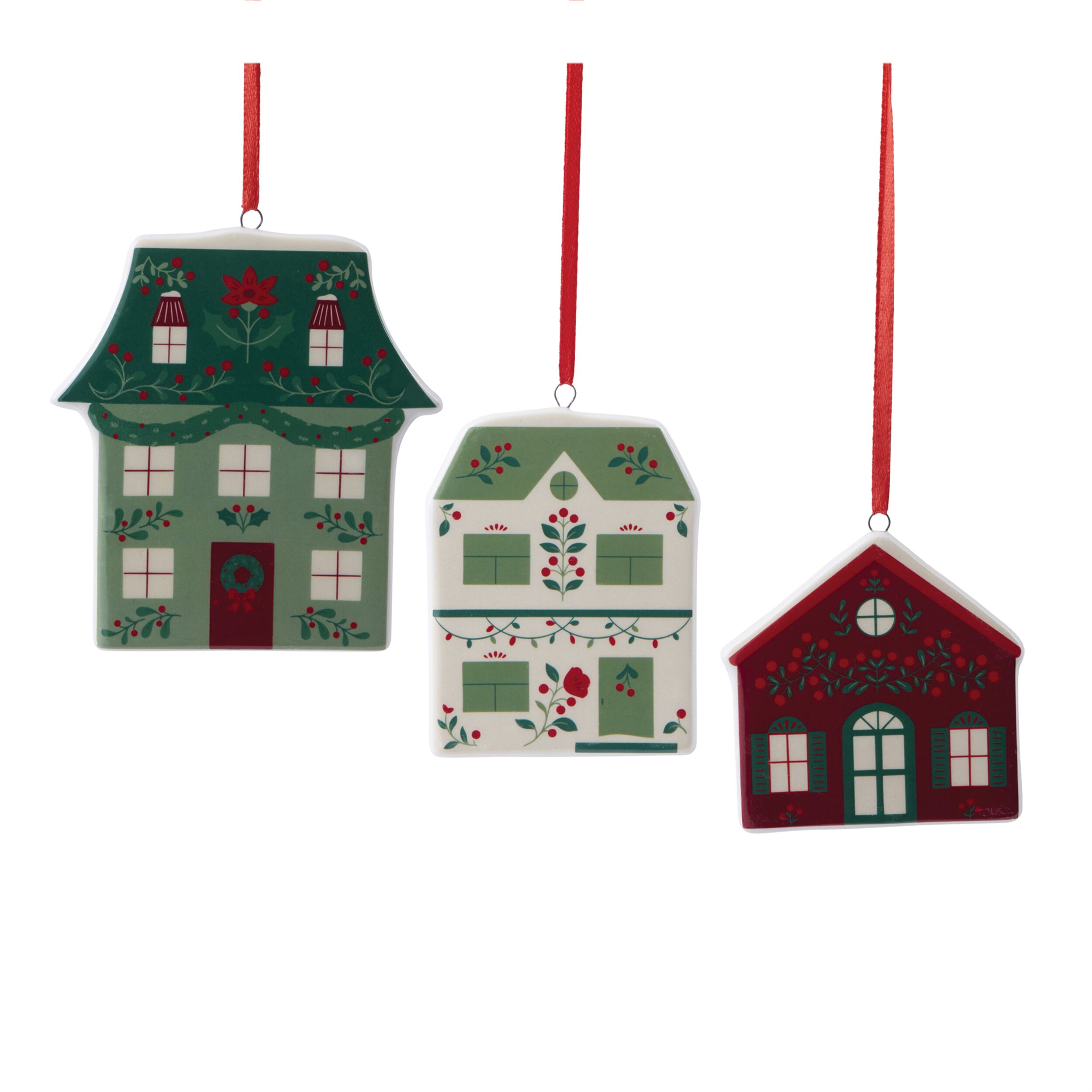 Ceramic House Ornament Assortment  (Set of 9)