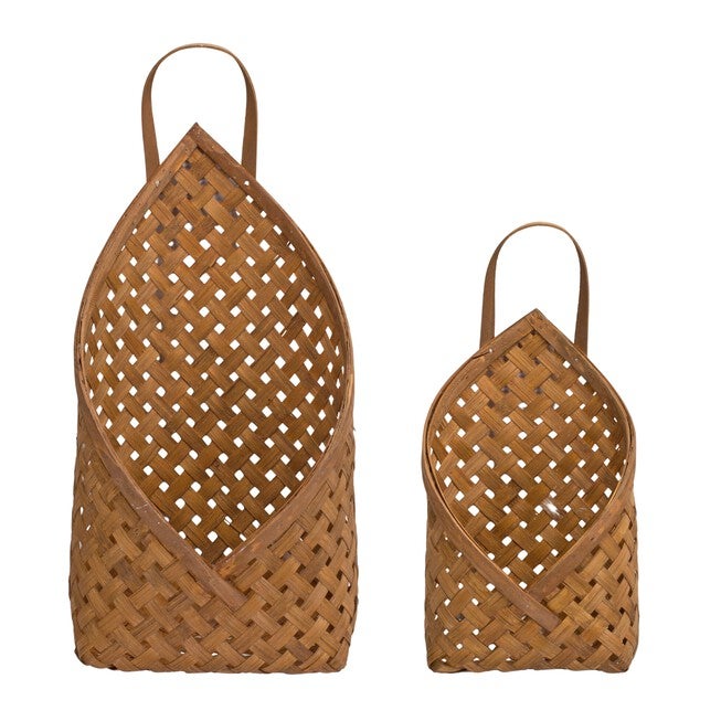 Basket Wall Pocket (Set of 2) 7 inchesL x 12.25 inchesH, 9.25 inchesL x 19 inchesH Bamboo, BROWN, hi-res image number 0